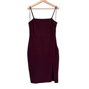 Stretchy Burgundy Midi Dress M - Adjustable Straps & Side Slit